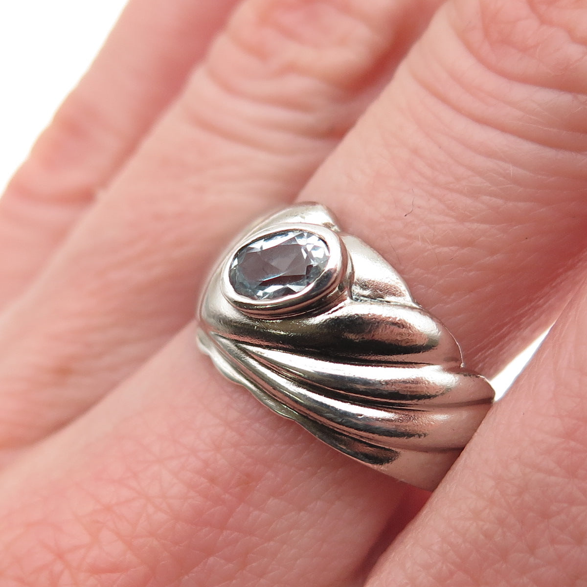 Charles Winston Sterling Silver Vintage Real Blue Topaz Modernist Ring Size 8.75