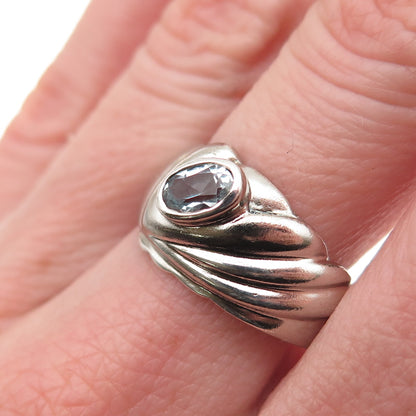 Charles Winston Sterling Silver Vintage Real Blue Topaz Modernist Ring Size 8.75