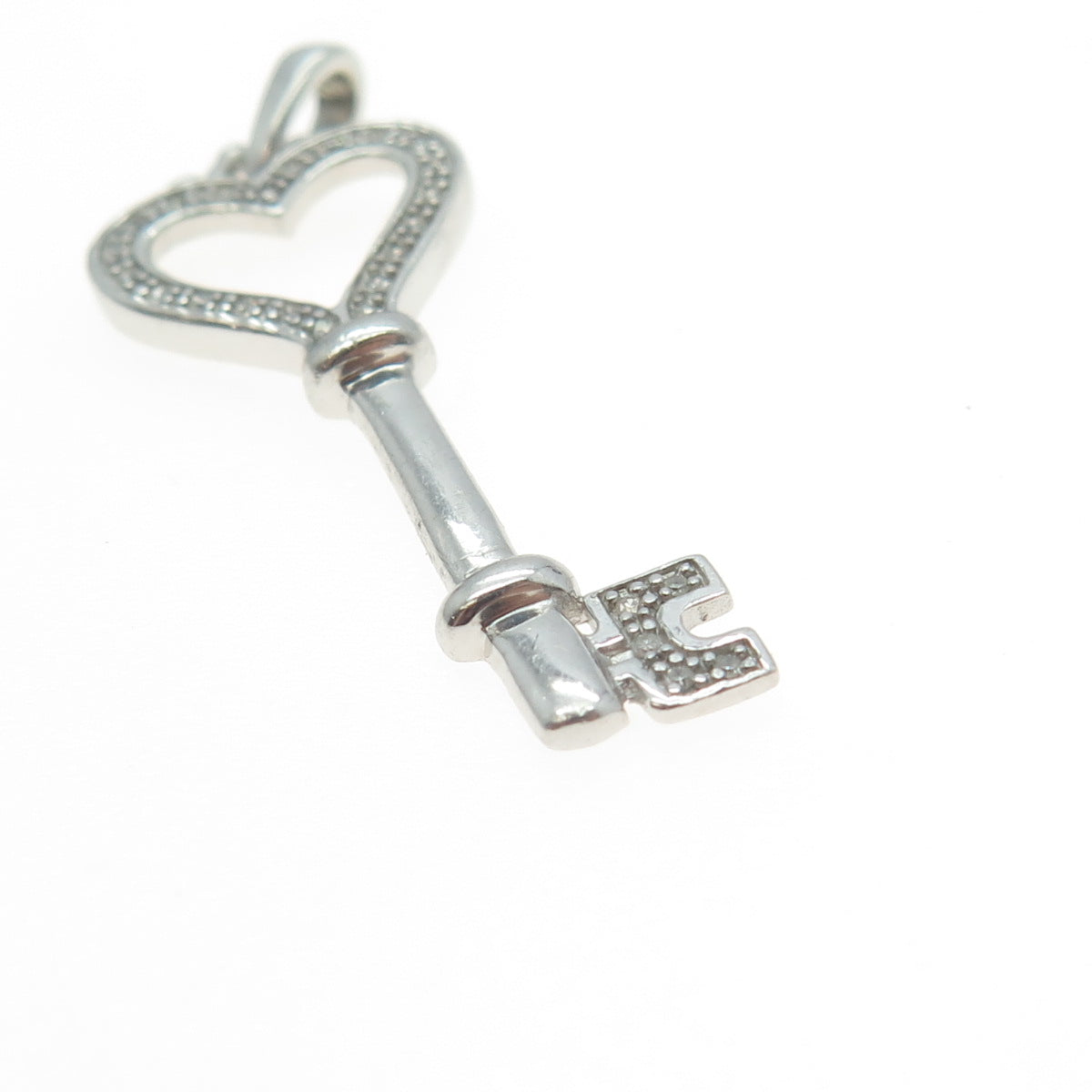 925 Sterling Silver Real Round-Cut Diamond Love Key Heart Pendant