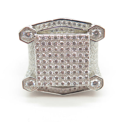 925 Sterling Silver Pave C Z Domed Ring Size 8.5