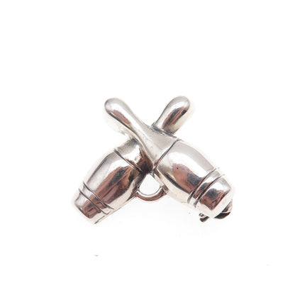 Lang 925 Sterling Silver Antique Art Deco Bowling Pins Oxidized Pin Brooch