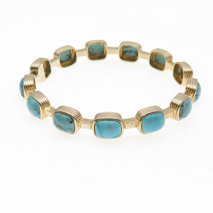 925 Sterling Silver Gold Plated Real Tyrone Turquoise Station Bangle Bracelet 8"