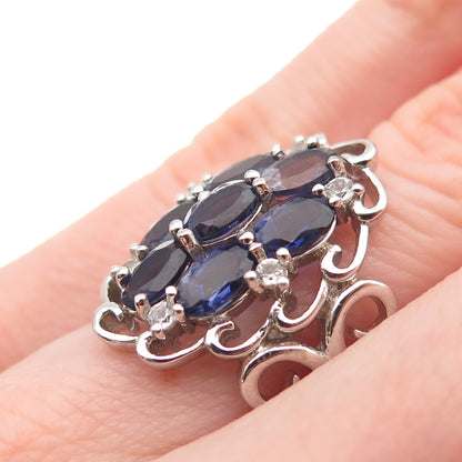 925 Sterling Silver Real Iolite & White Topaz Cluster Ring Size 6