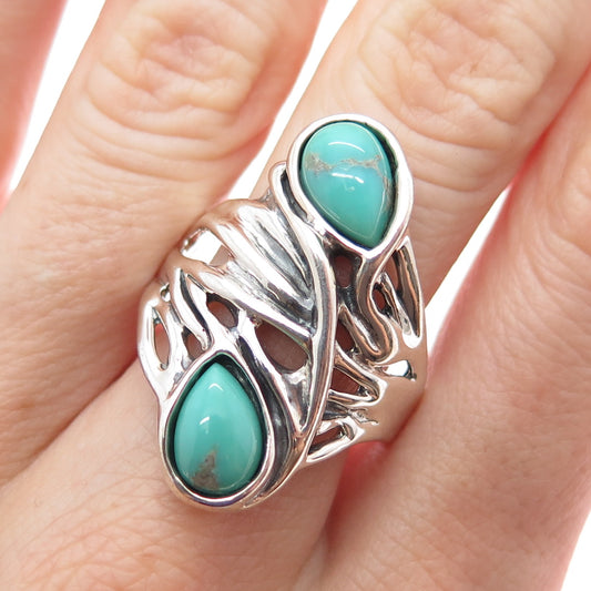 HAGIT GORALI Sterling Silver Vintage Real Turquoise Modernist Ring Size 10.25