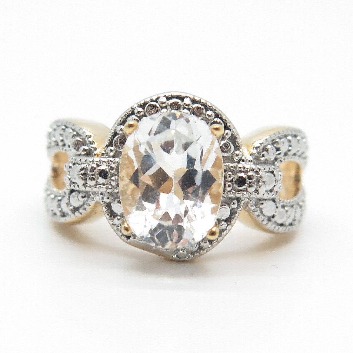 925 Sterling Silver Gold Plated DBJ Real Light Blue Topaz Gem Oval Ring Size 5