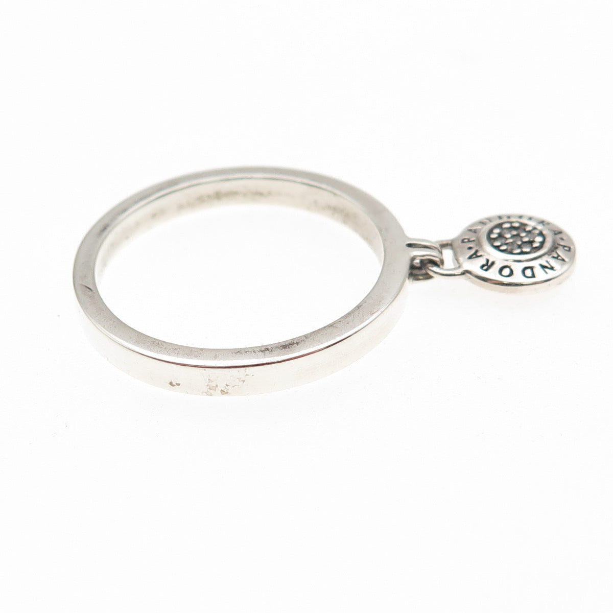 Pandora 925 Sterling Silver C Z Signature Logo Padlock Charm Ring Size 7.75