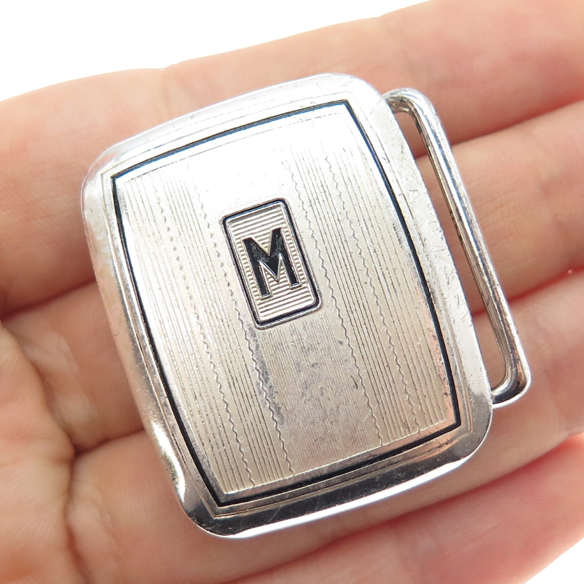 HICKOK Sterling Silver & Bronze Antique Art Deco Letter M Oxidized Belt Buckle