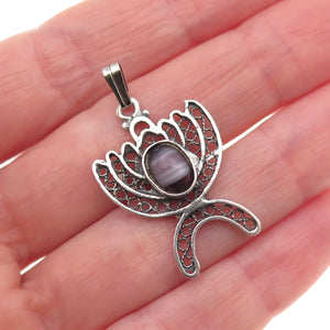 925 Sterling Silver Vintage Murano Glass Menorah Oxidized Charm Pendant