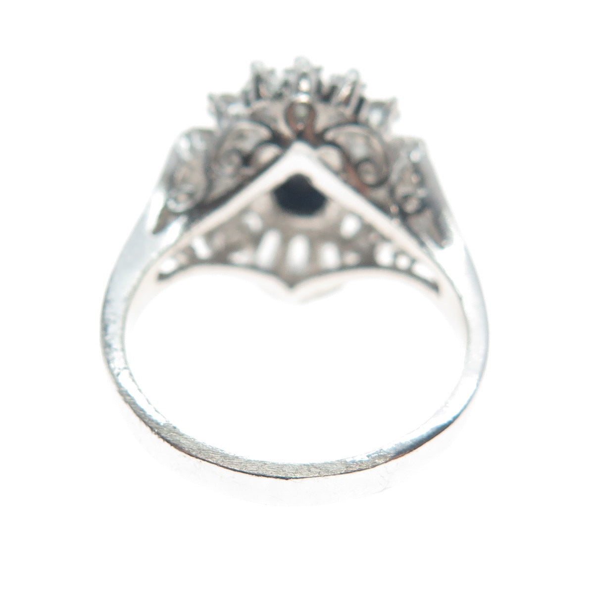 925 Sterling Silver Real Sapphire Gemstone & Multi-C Z Cluster Cross Ring Size 6