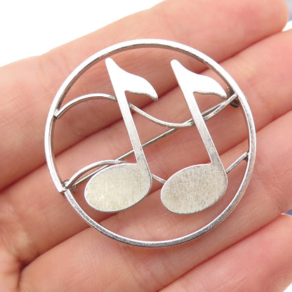 BEAU 925 Sterling Silver Vintage Music Notes Oxidized Pin Brooch