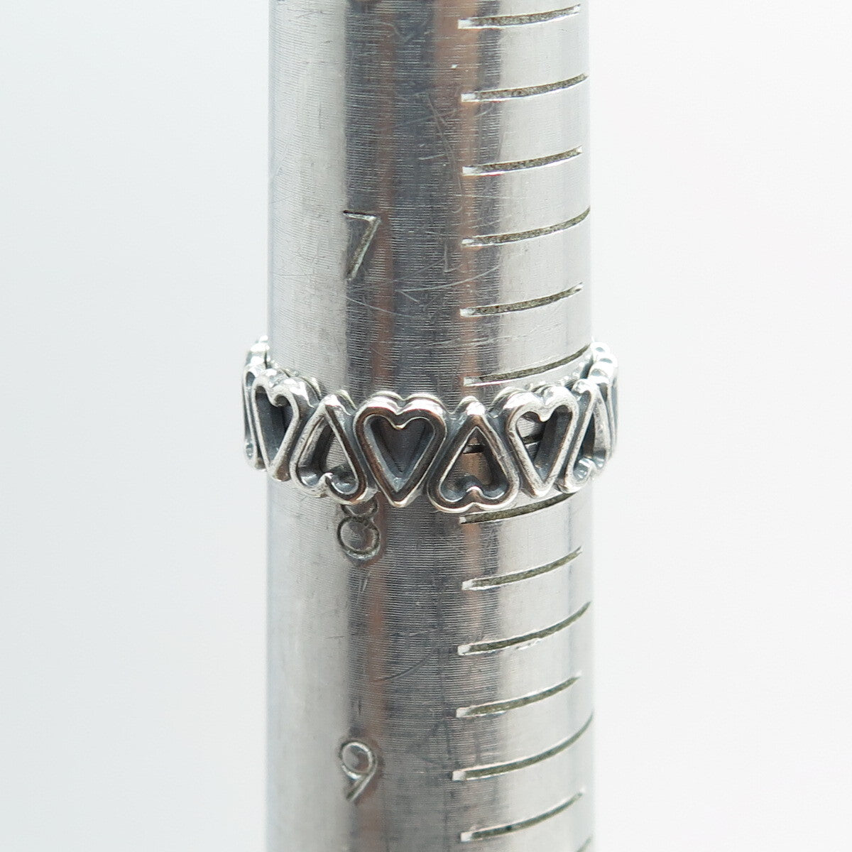 925 Sterling Silver Vintage Heart All Around Band Oxidized Ring Size 8