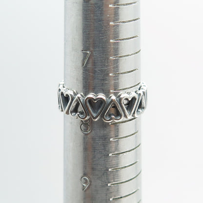 925 Sterling Silver Vintage Heart All Around Band Oxidized Ring Size 8