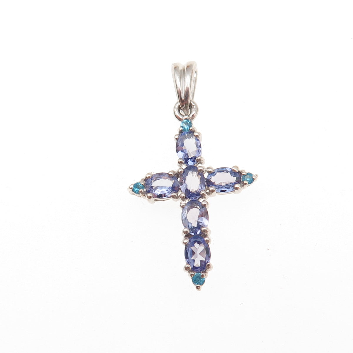 Chuck Clemency 925 Sterling Silver Real Tanzanite & Apatite Cross Charm Pendant
