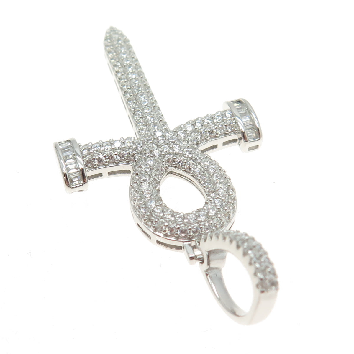 925 Sterling Silver Pave C Z Ankh Cross Pendant