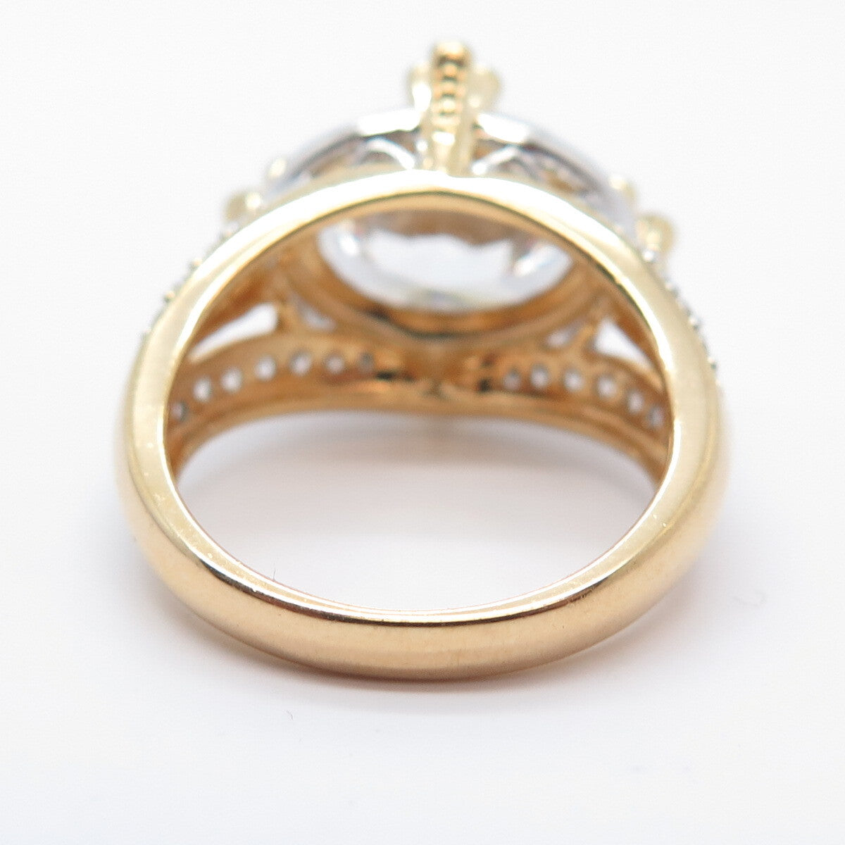 925 Sterling Silver Gold Plated C Z Wide Ring Size 6