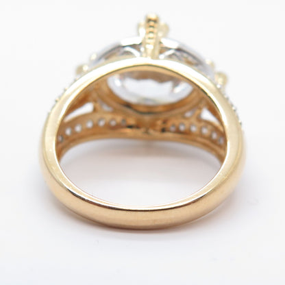 925 Sterling Silver Gold Plated C Z Wide Ring Size 6