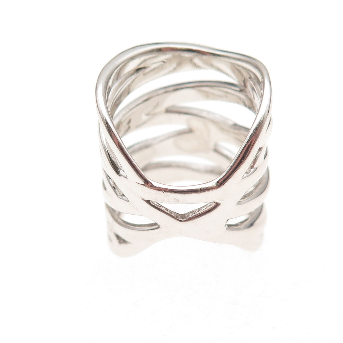 925 Sterling Silver Vintage Modernist Crisscross Statement Ring Size 5.5