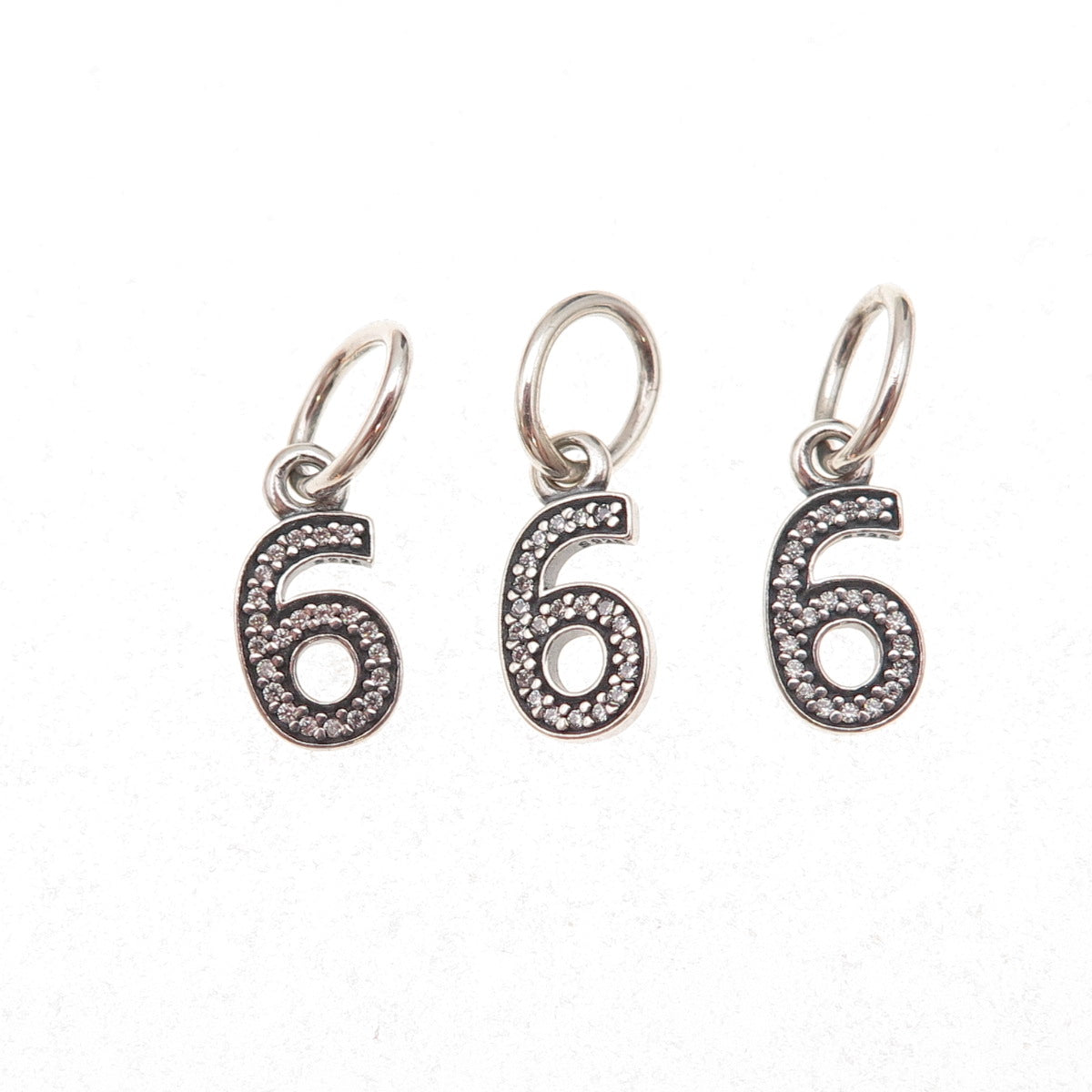 Pandora 925 Sterling Silver C Z Lucky Number 6 SET of 3 Charm Pendants