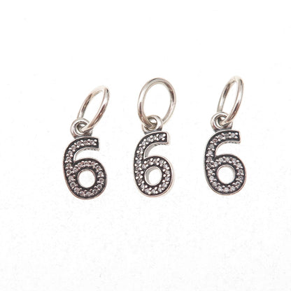 Pandora 925 Sterling Silver C Z Lucky Number 6 SET of 3 Charm Pendants