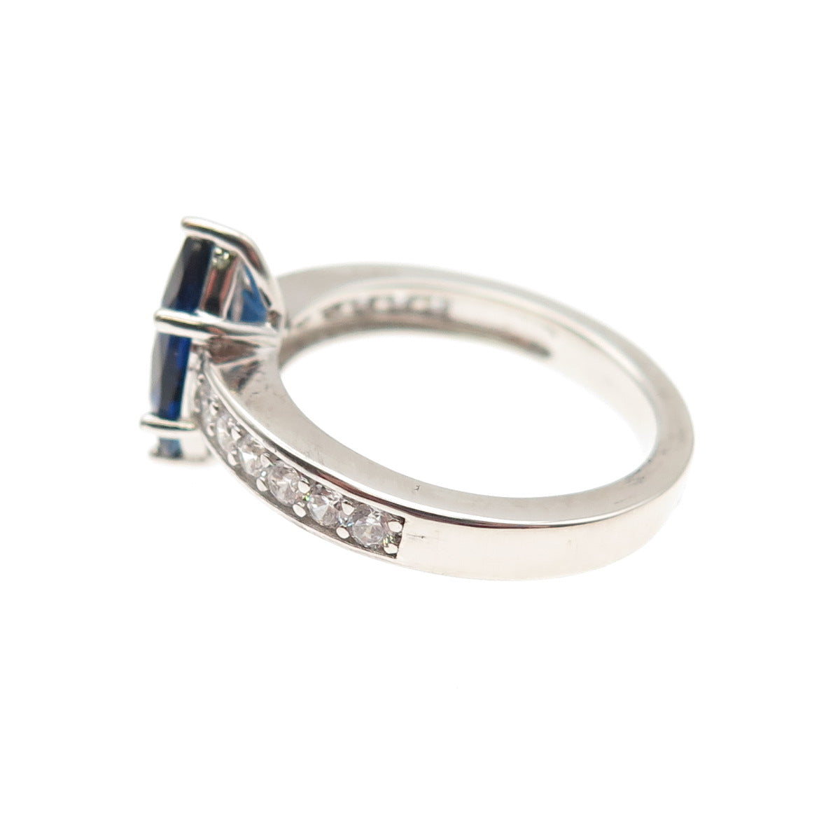 DSMK 925 Sterling Silver Marquise-Cut Blue & Round-Cut White C Z Ring Size 7.25