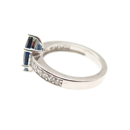 DSMK 925 Sterling Silver Marquise-Cut Blue & Round-Cut White C Z Ring Size 7.25