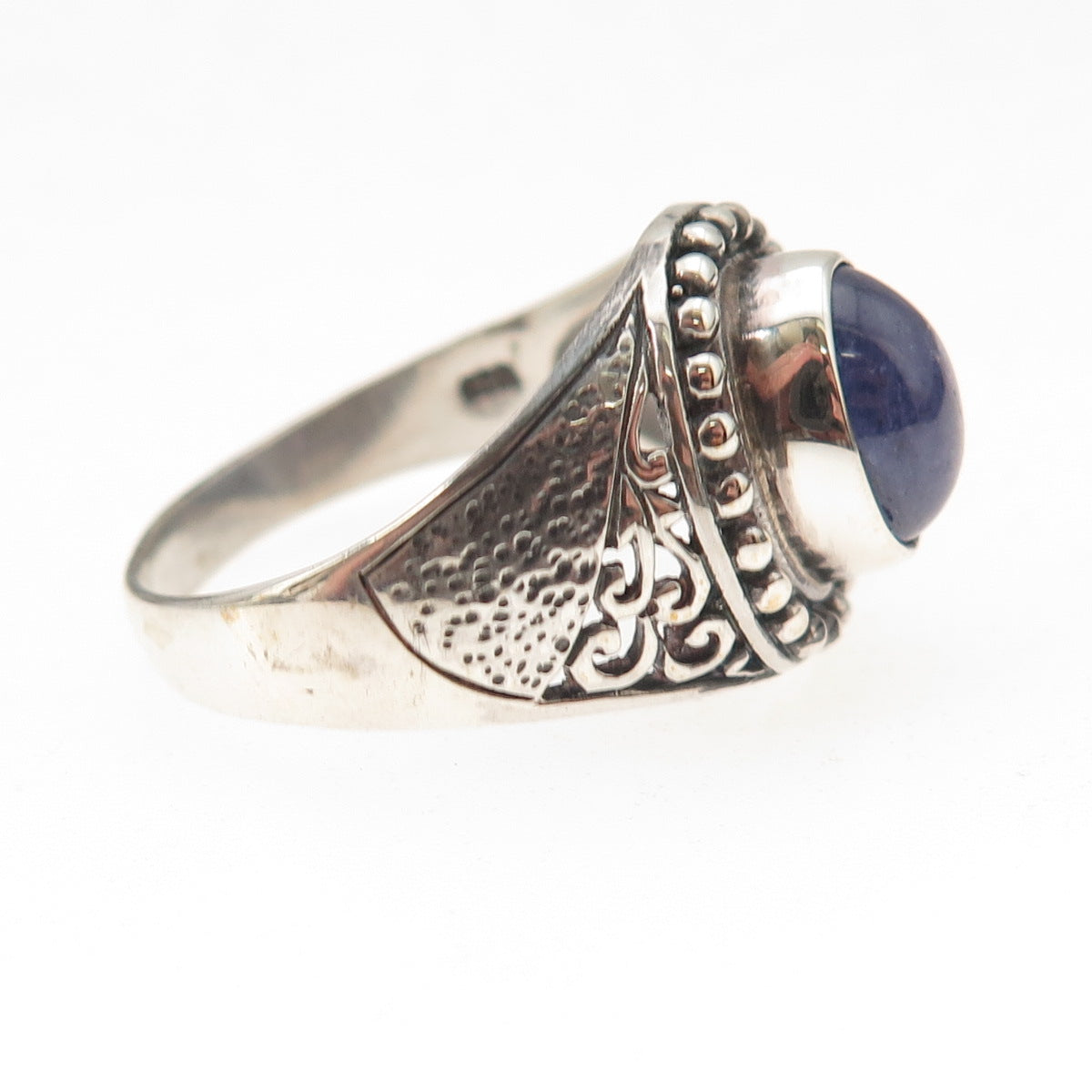 925 Sterling Silver Real Tanzanite Floral Oxidized Ring Size 9.25
