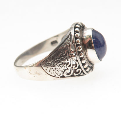 925 Sterling Silver Real Tanzanite Floral Oxidized Ring Size 9.25
