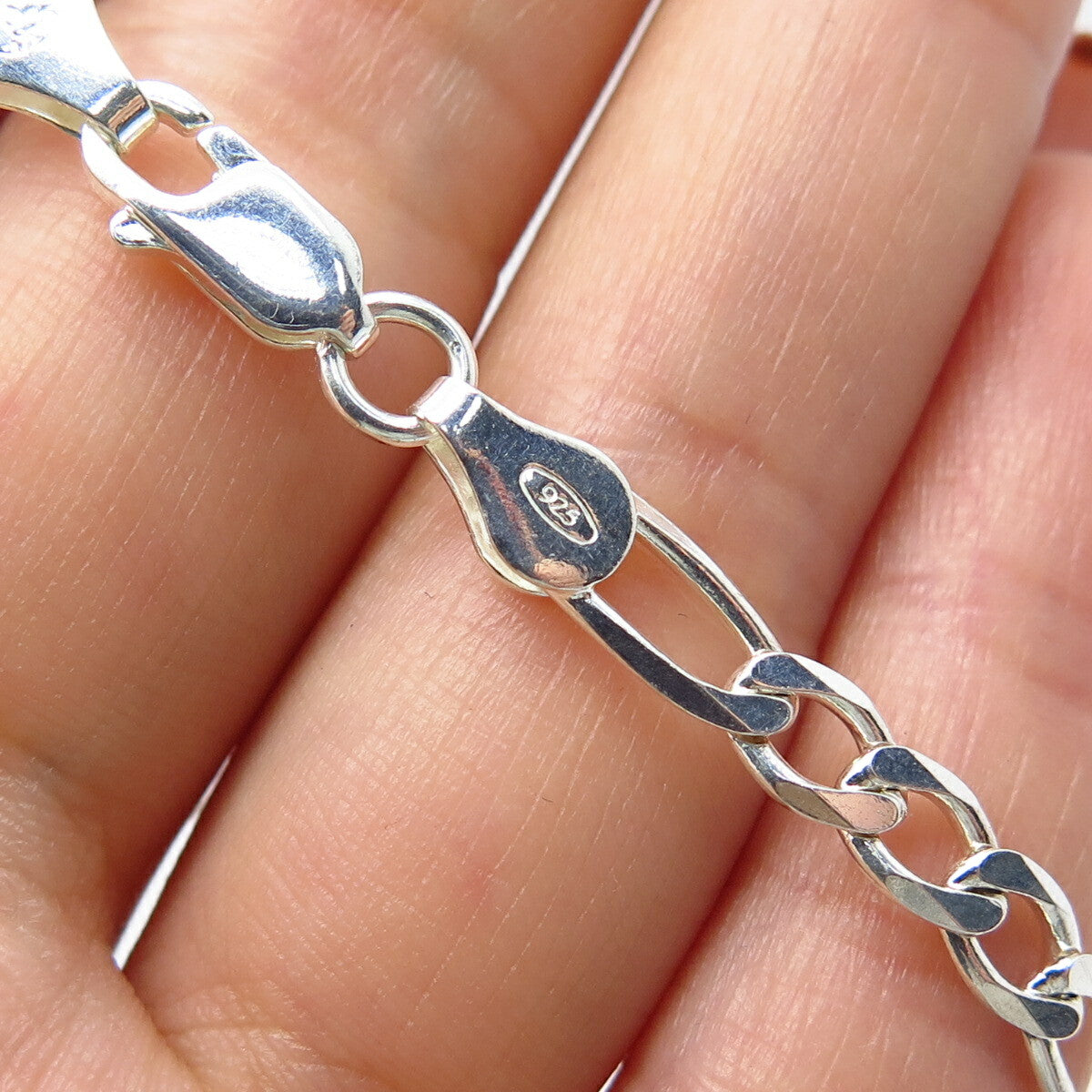 925 Sterling Silver Italy Figaro Chain Necklace 22"
