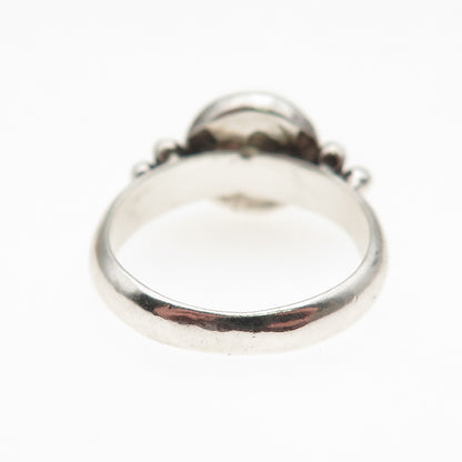 925 Sterling Silver Vintage Real Amber Beaded Oxidized Ring Size 6