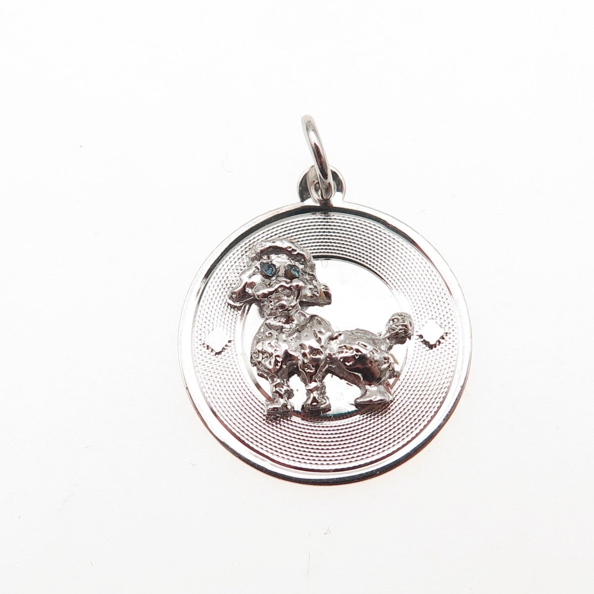 925 Sterling Silver Vintage Blue Rhinestone Poodle Dog Charm Pendant