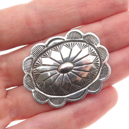 Old Pawn Sterling Silver Vintage Southwestern Concho Oxidized Tribal Pin Brooch