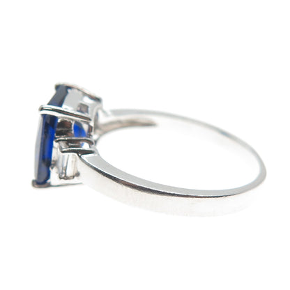 925 Sterling Silver Blue & White Multi-Cut Shaped C Z Ring Size 9.5