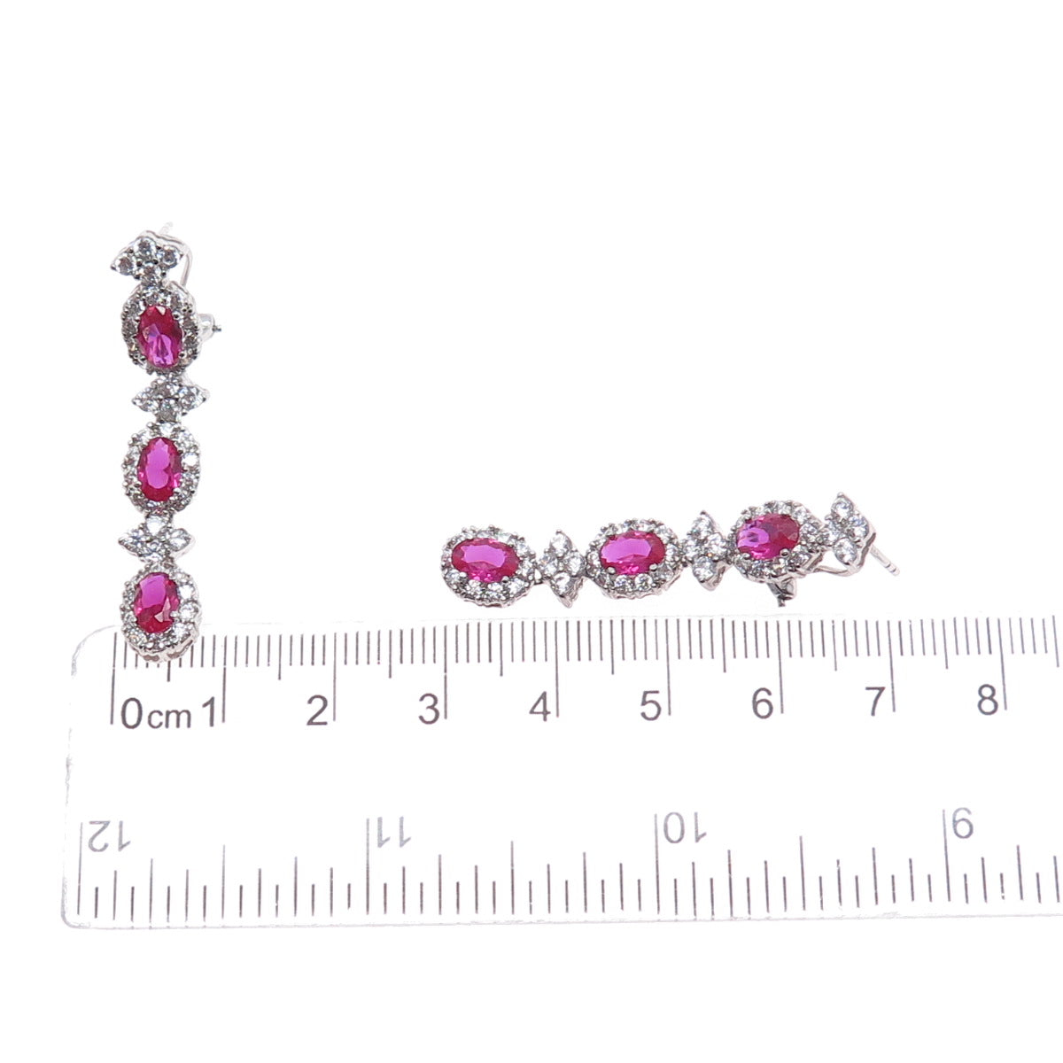 925 Sterling Silver Lab-Created Ruby & C Z Dangle Earrings