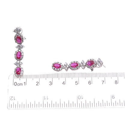 925 Sterling Silver Lab-Created Ruby & C Z Dangle Earrings