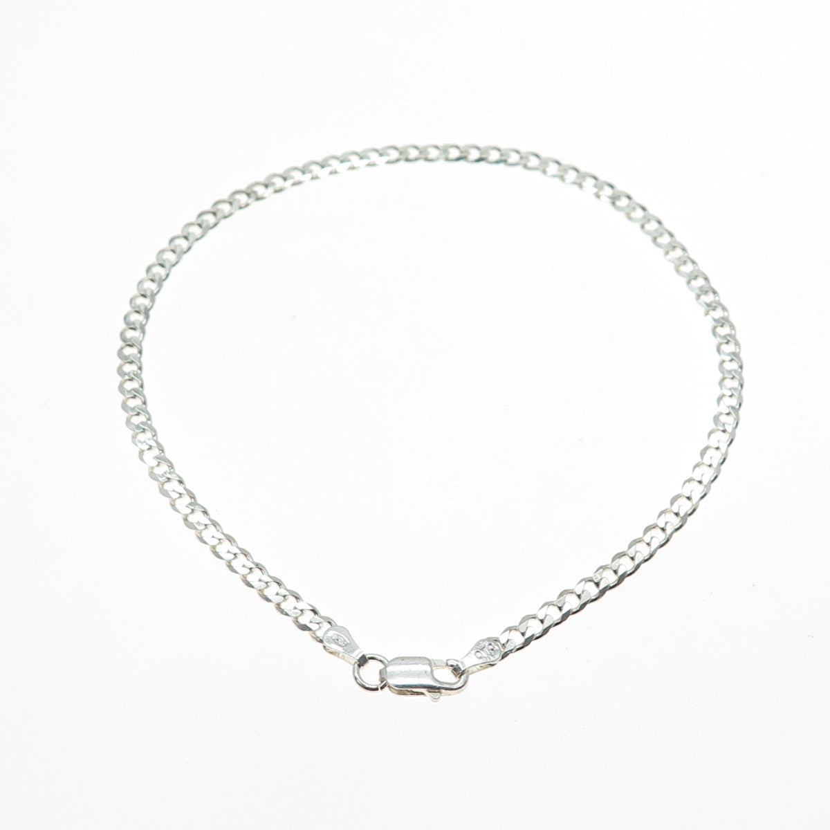 925 Sterling Silver Vintage Italy Curb Link Anklet / Bracelet 9"