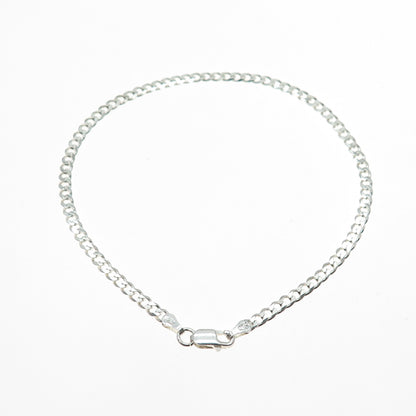 925 Sterling Silver Vintage Italy Curb Link Anklet / Bracelet 9"