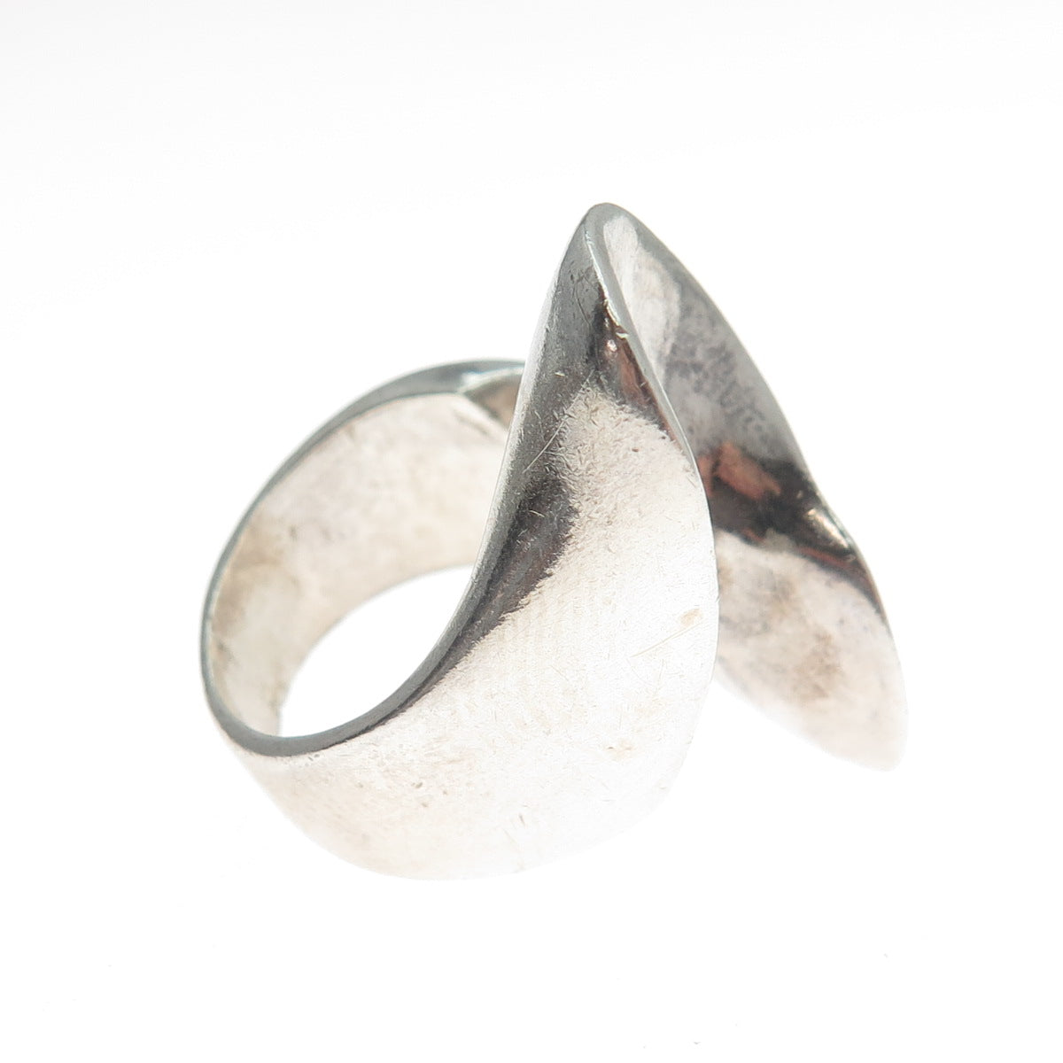 925 Sterling Silver Vintage Mexico Modernist Wavy Oxidized Ring Size 5.5