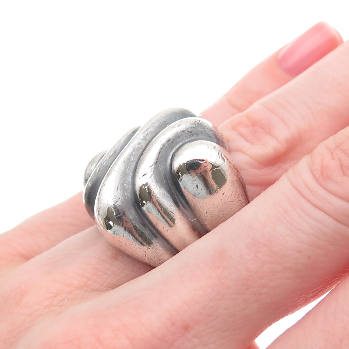 925 Sterling Silver Vintage Mexico Modernist Oxidized Ring Size 5.75