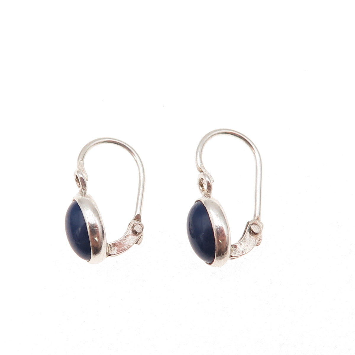 925 Sterling Silver Vintage Real Cabochon Lapis Earrings