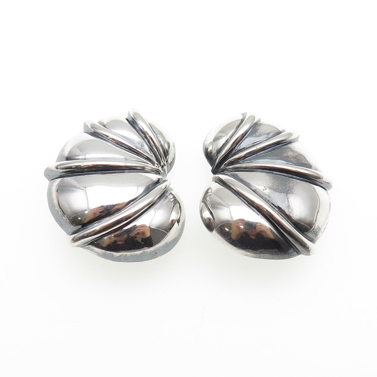 CHARLES KRYPELL 925 Sterling Silver Vintage Modernist Oxidized Clip On Earrings