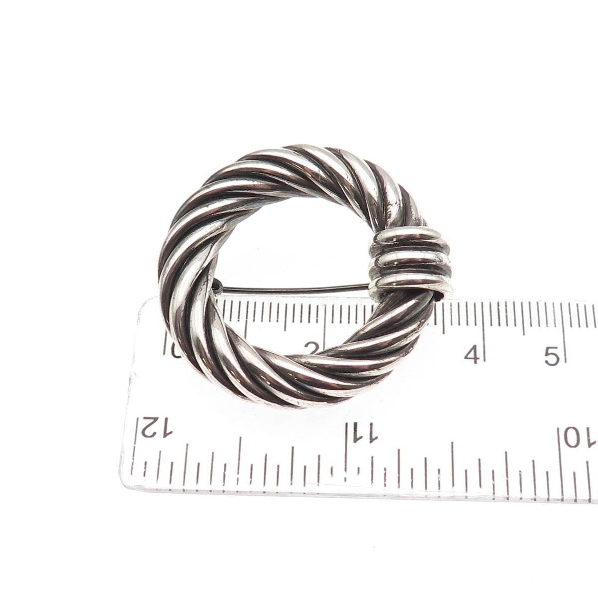 MILOR 925 Sterling Silver Vintage Italy Twisted Circle Oxidized Pin Brooch