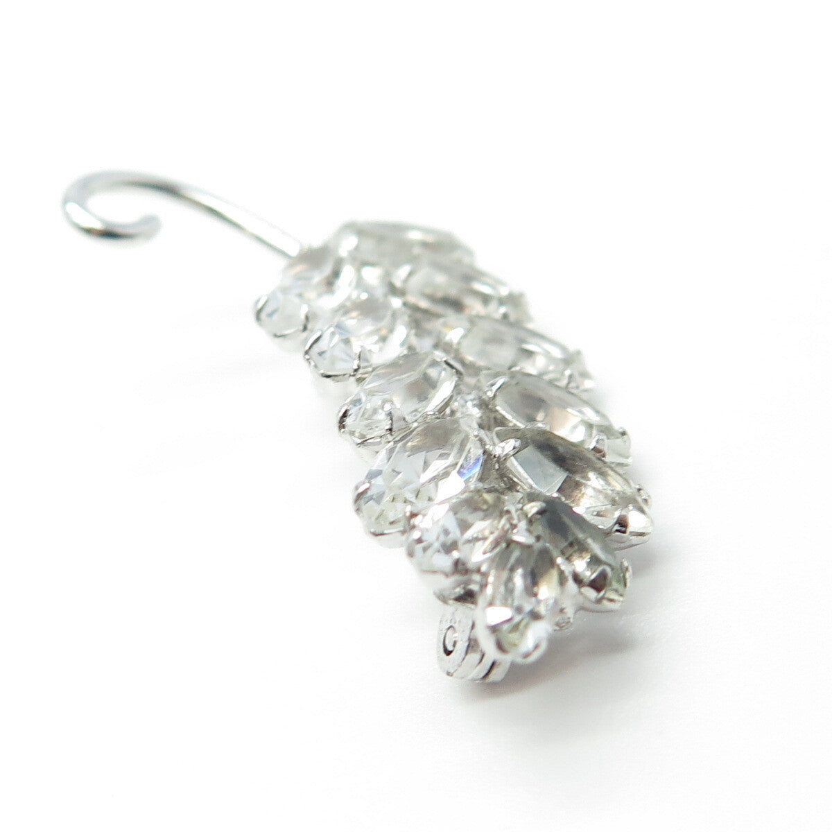 CARL ART 925 Sterling Silver Antique Art Deco Rhinestone Leaf Pin Brooch