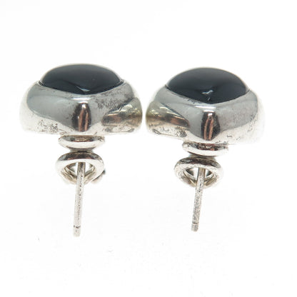 925 Sterling Silver Vintage Real Black Onyx Teardrop Omega Back Earrings