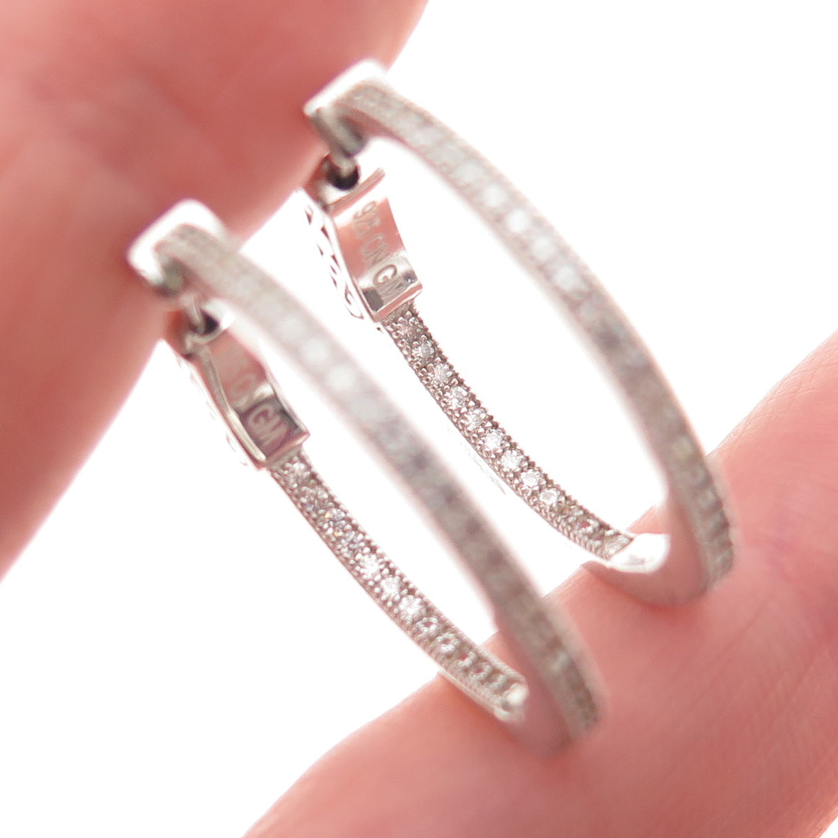 925 Sterling Silver Round-Cut C Z In & Out Hoop Earrings