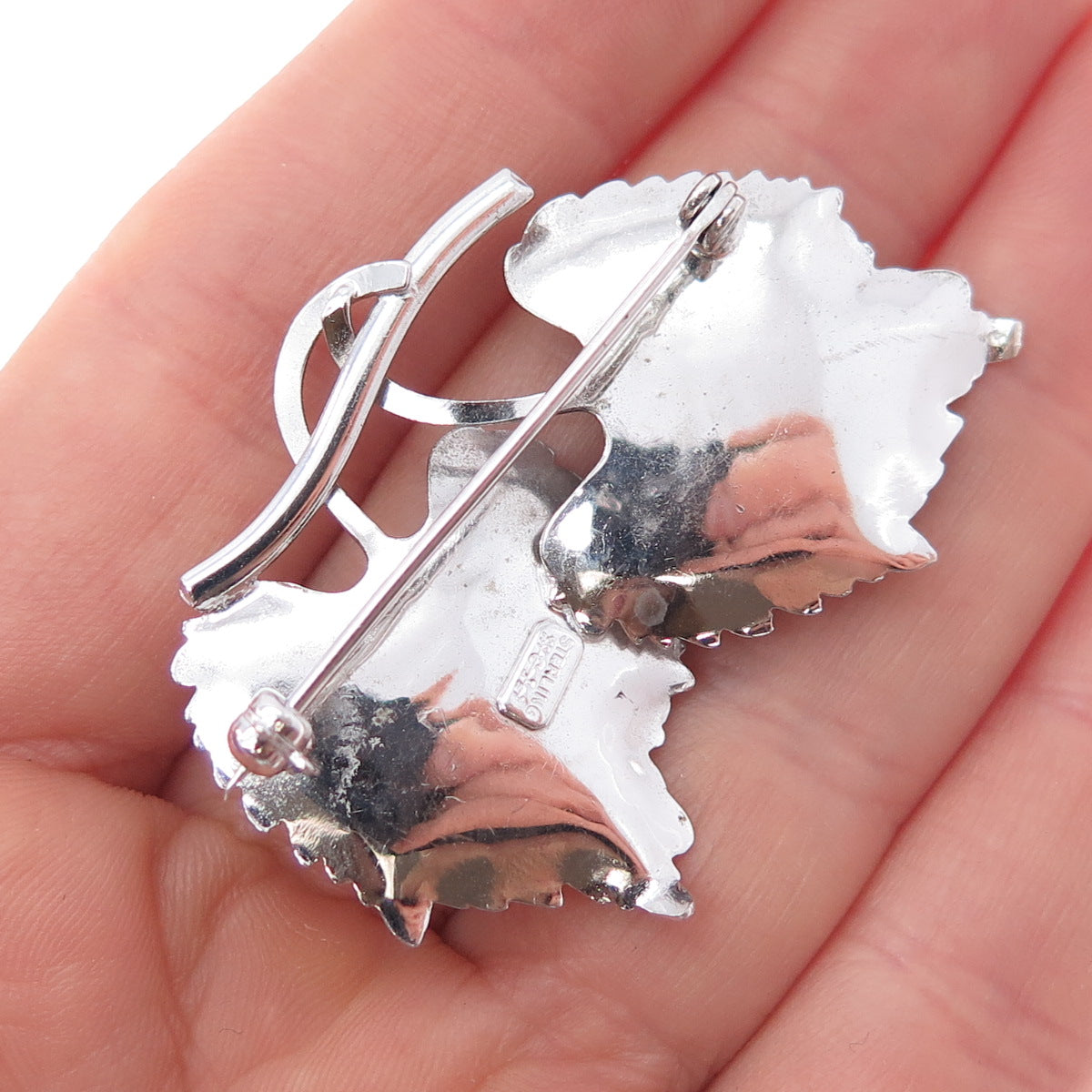 CARL ART 925 Sterling Silver Antique Art Deco Real Pearl Floral Leaf Pin Brooch