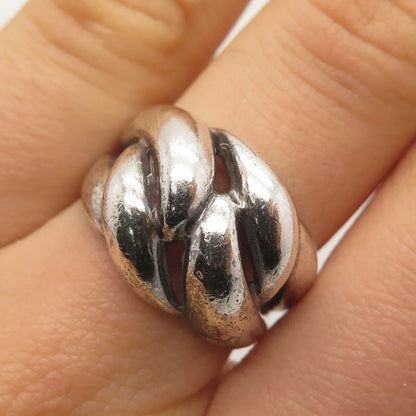 925 Sterling Silver Vintage Ribbed Ring Size 7.75