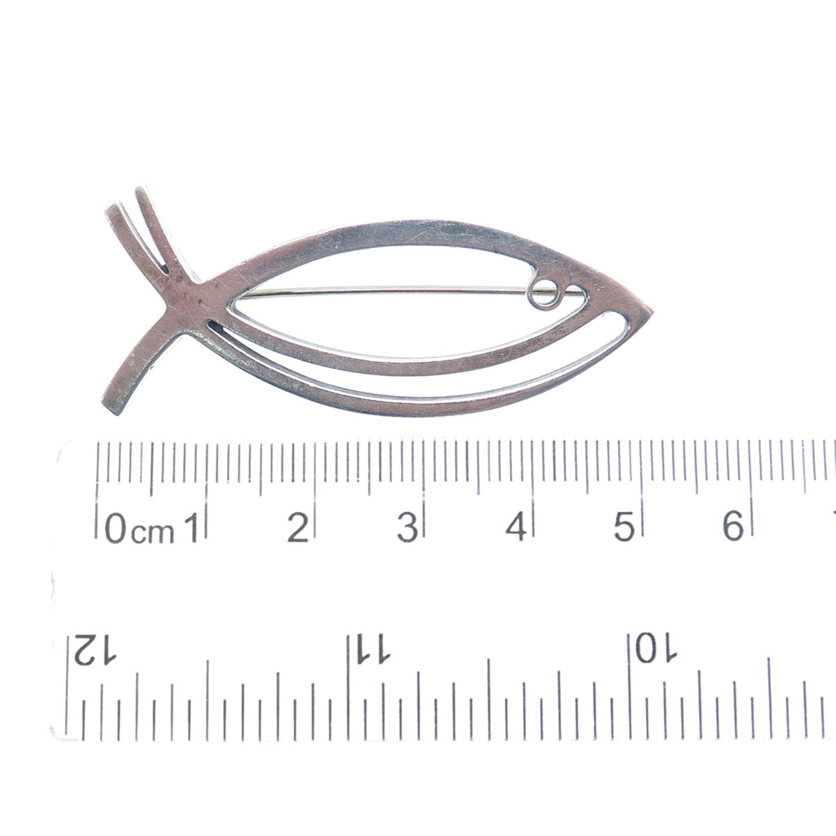 925 Sterling Silver Vintage Ichthys Religious Pin Brooch