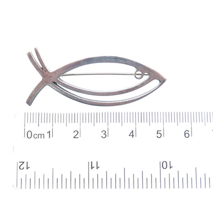 925 Sterling Silver Vintage Ichthys Religious Pin Brooch