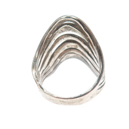 925 Sterling Silver Vintage Modernist Multi-Row Wavy Oxidized Ring Size 8