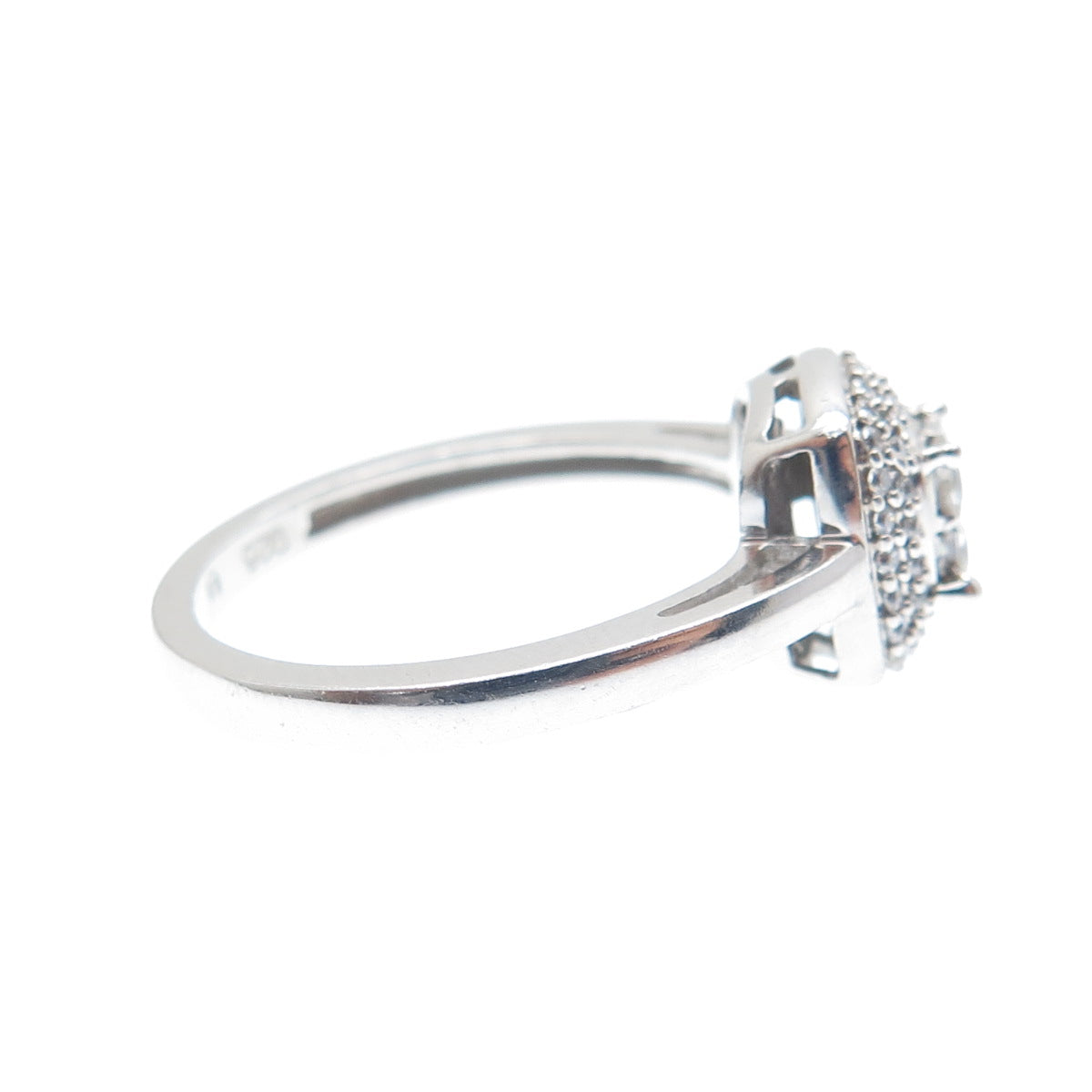 925 Sterling Silver Princess & Round-Cut C Z Engagement Ring Size 6.75